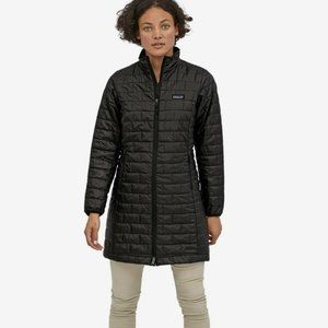 Patagonia Black Nano Puff Parka Women Large 26870 Packable Portable Mid Length